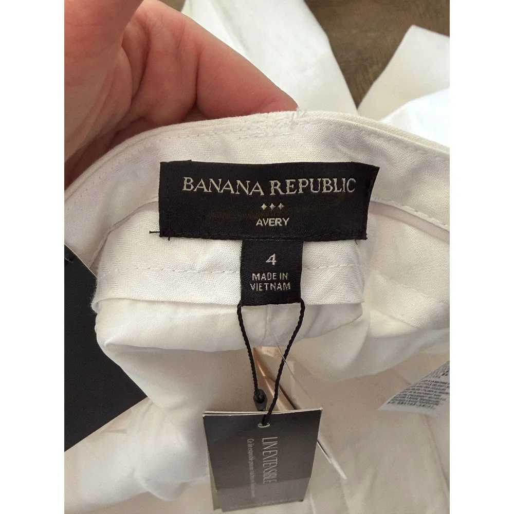 Banana Republic Avery Linen Blend Ankle Pants Women 4 White Straight Leg New Tag